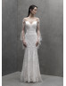 Long Illusion Sleeve Ivory Lace Tulle Fairytale Wedding Dress